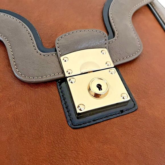 Melie Bianco Brown Satchel Top Handle Shoulder Bag - Picture 3 of 6